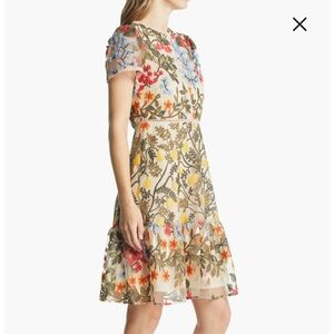 Tahari ASL Multicolor Embroidered Midi Dress